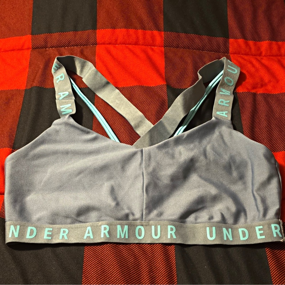 Under Armour Women's Gray/Blue Logo Crossback Wireless Sports Bra Small